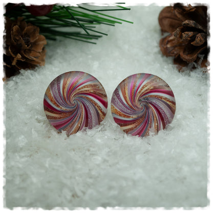 Ohrringe mit Strudel in pink, grau und golden