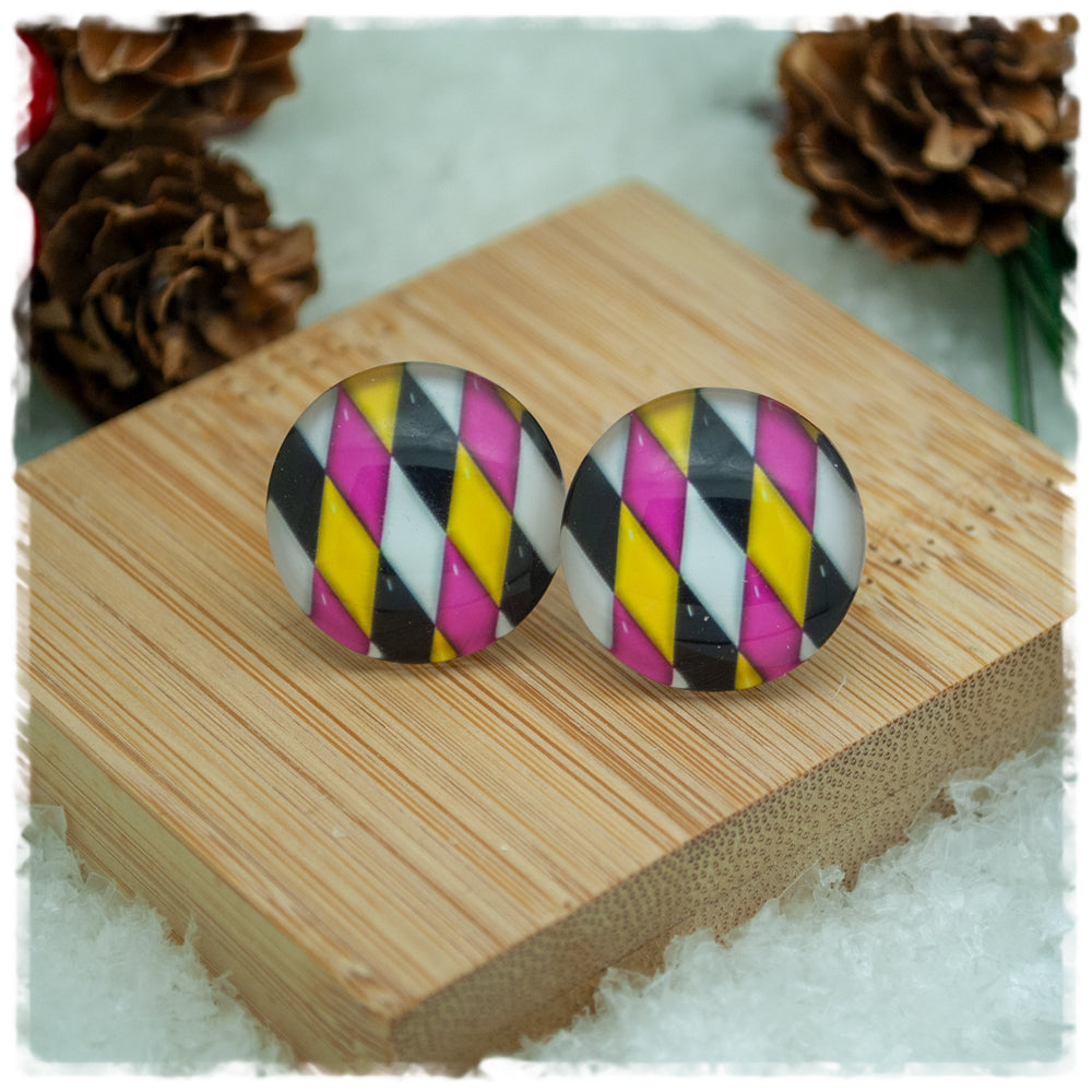 Ohrringe in 20 mm mit buntem Rautenmuster - Jackelina