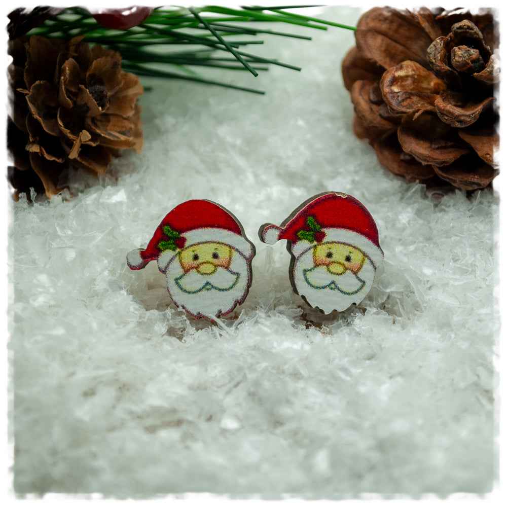 Holzohrringe in 14 mm Weihnachtsmann mit roter Mütze