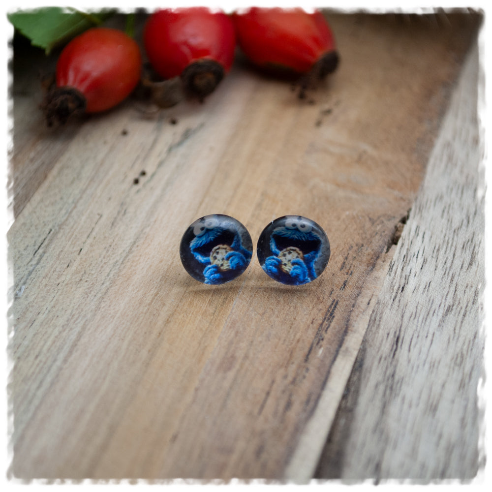 Ohrringe in 10 mm blaues Monster mit Keks