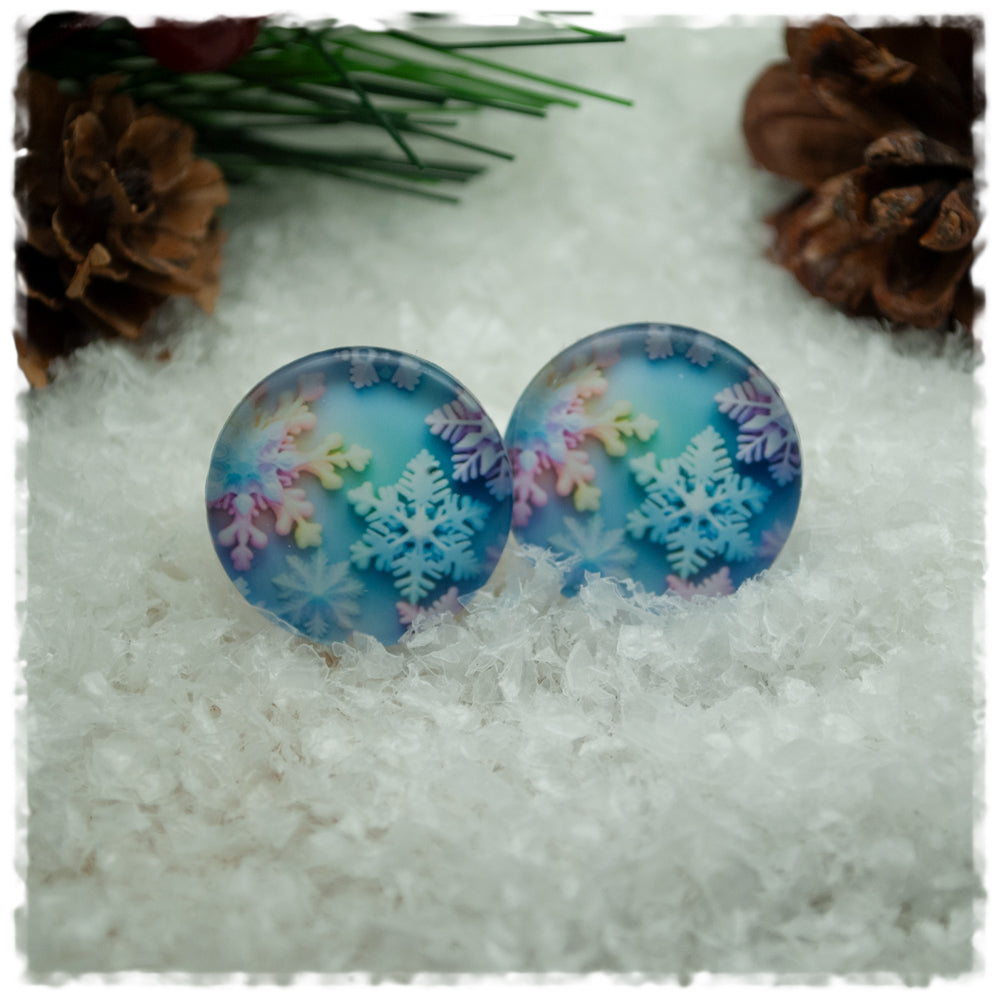 Ohrringe hellblau mit bunten Schneeflocken