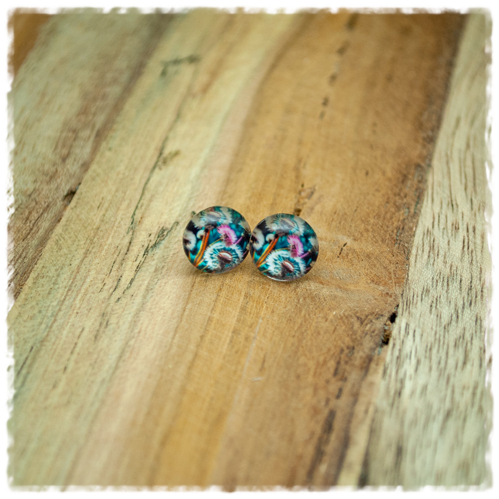 Ohrringe in 10 mm graugrün mit Pusteblumen
