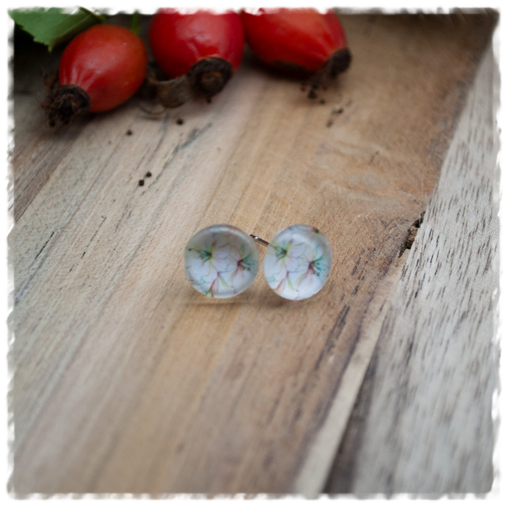Ohrringe in 10 mm weiss mit bunten Blüten