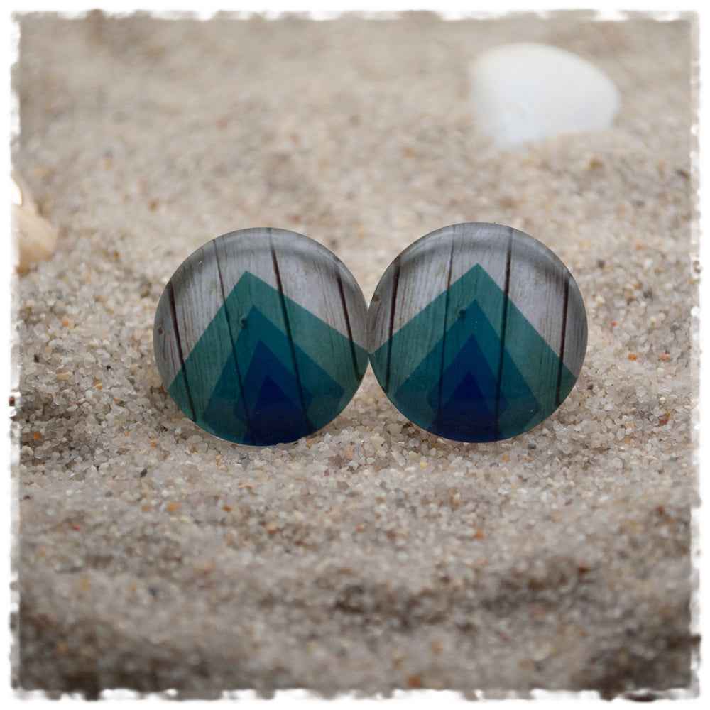 Ohrringe in 20 mm Holzdekor in grau, grün und blau