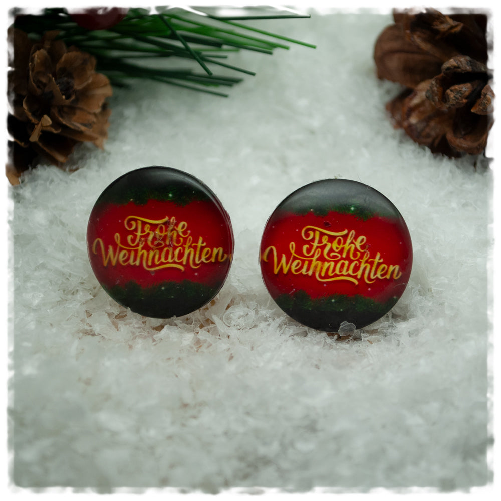 Ohrringe in 20 mm grün rot mit Frohe Weihnachten