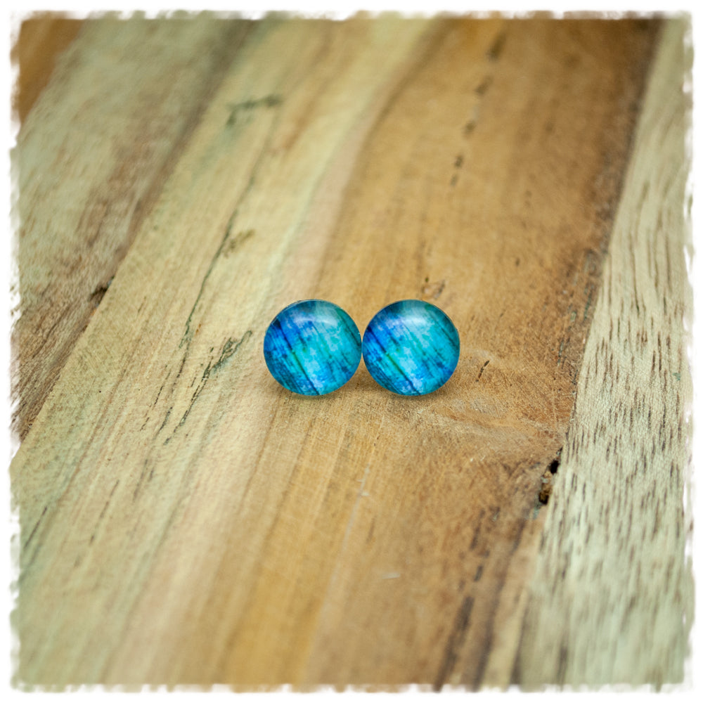 Ohrringe in 10 mm blaues Holzdekor