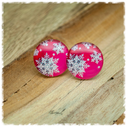 Ohrringe pink mit weißen Schneeflocken