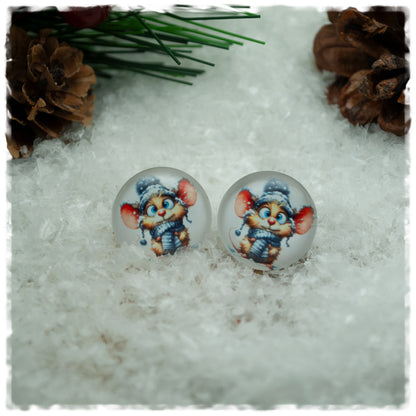 Ohrringe weiß mit Wintermaus