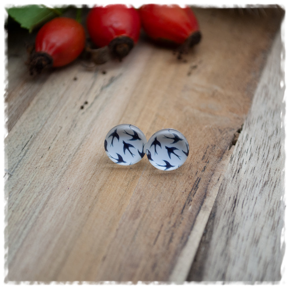 Ohrringe in 10 mm weiss mit Vögeln