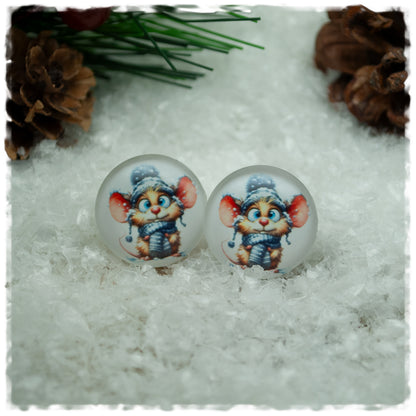 Ohrringe weiß mit Wintermaus