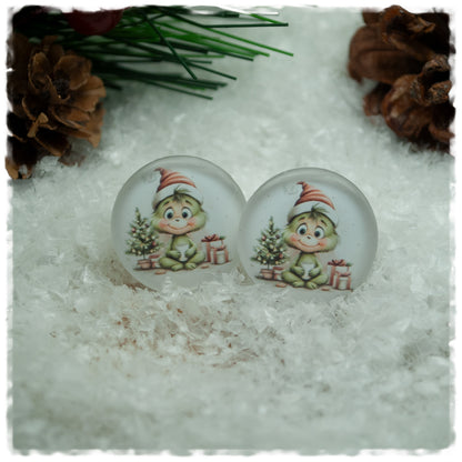 Ohrringe weiß mit kleinem Weihnachtsmonster