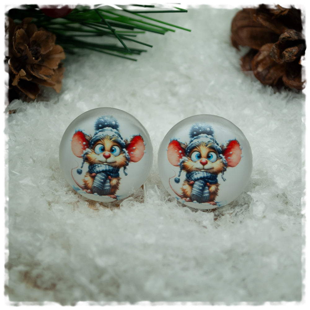 Ohrringe weiß mit Wintermaus