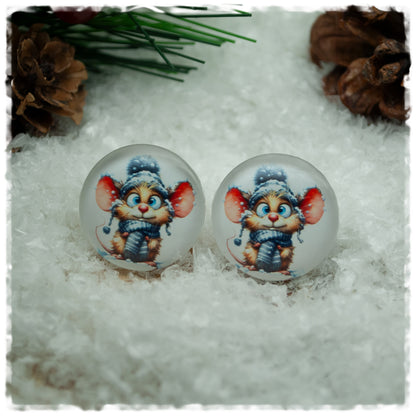 Ohrringe weiß mit Wintermaus