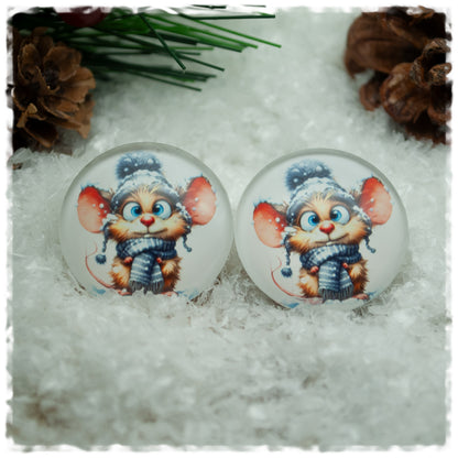 Ohrringe weiß mit Wintermaus