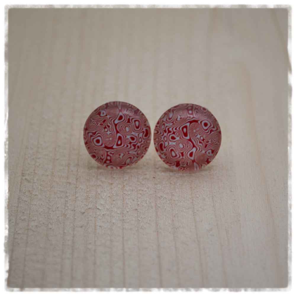 Ohrringe in 16 mm rot weiß gemustert