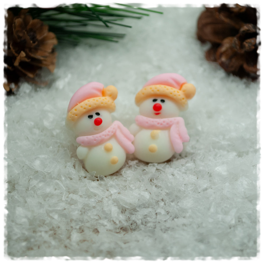 Ohrringe in 20 mm Schneemädchen mit rosa Mütze und Schal