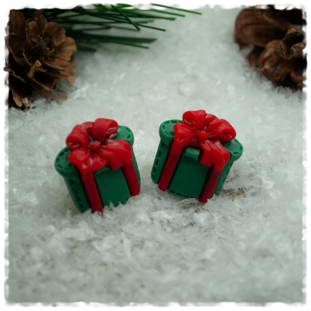 Ohrringe in 20 mm grünes Geschenk mit roter Schleife