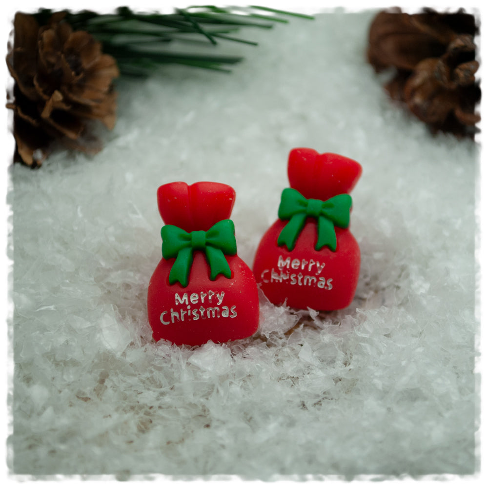 Ohrringe in 20 mm roter Weihnachtssack mit Merry Christmas