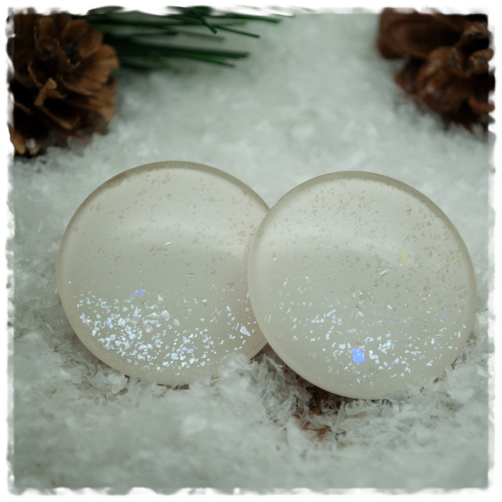 Ohrringe in 30 mm einfarbig weiß mit Glitter