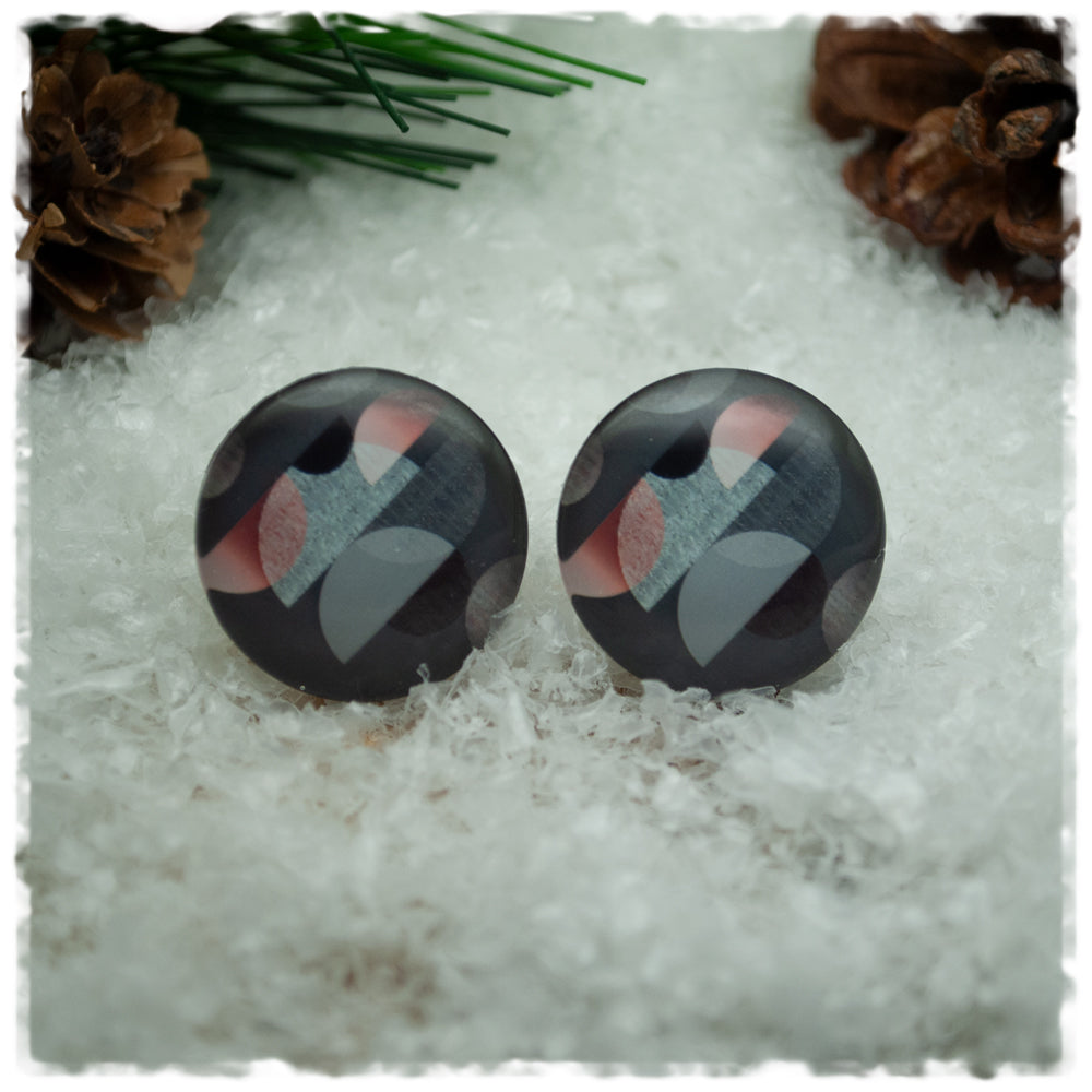 Ohrringe in 20 mm anthrazit mit Muster in grau und rosé