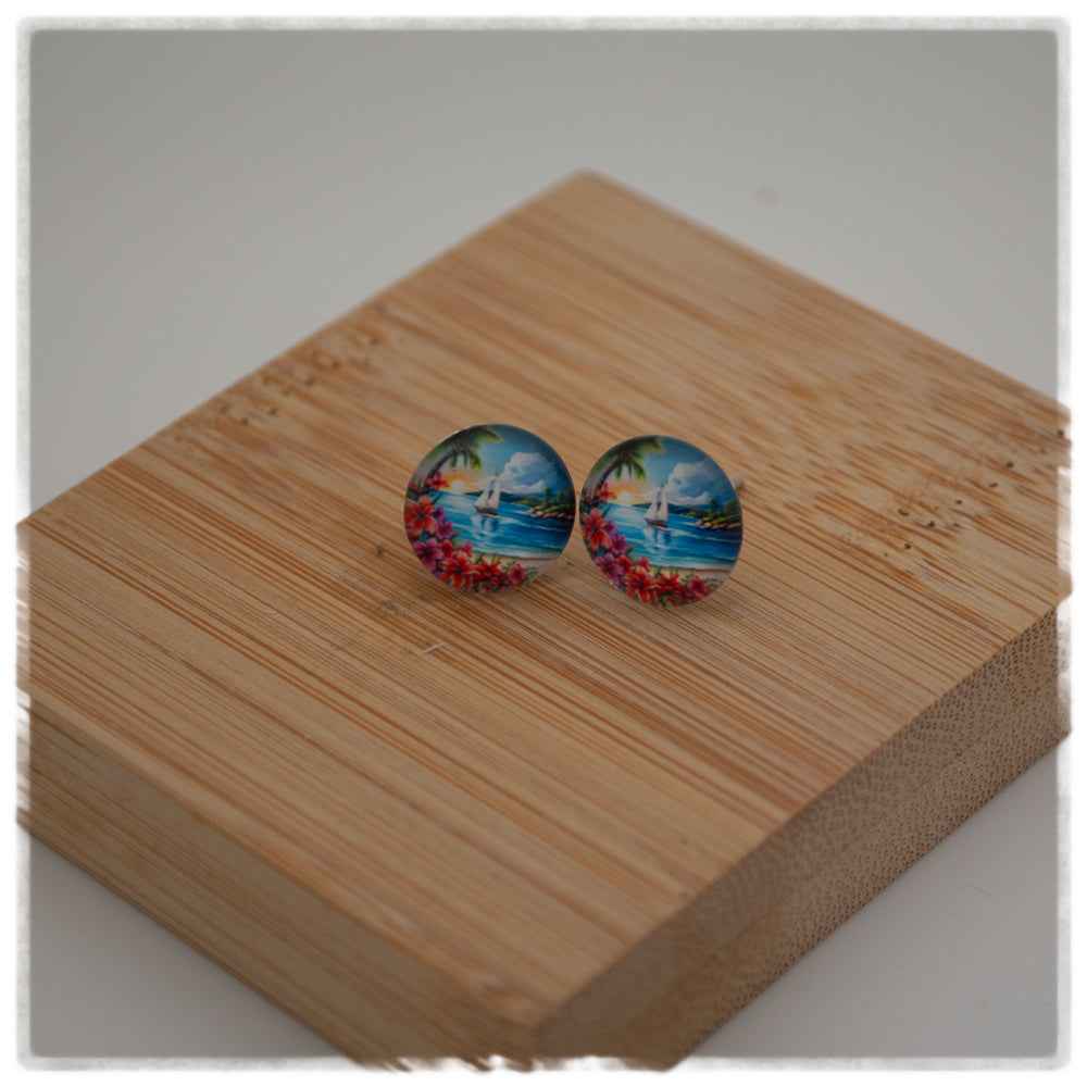 Ohrringe in 12 mm Strand mit Segelboot