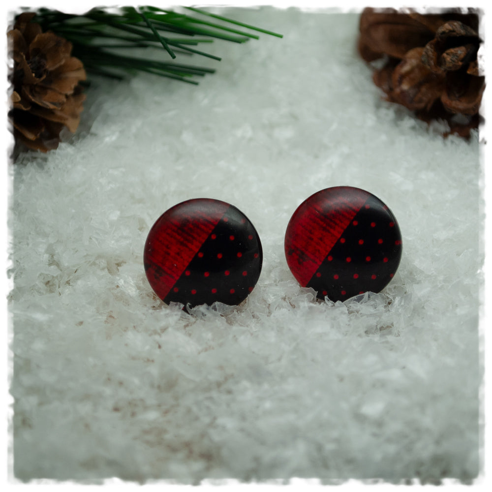Ohrringe in 16 mm rot schwarz gemustert