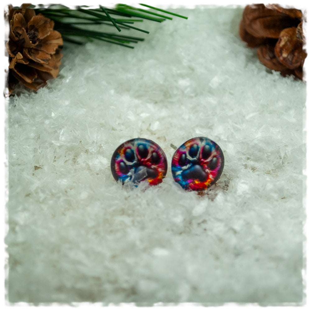 Ohrringe in 12 mm schwarz mit bunter Hundepfote