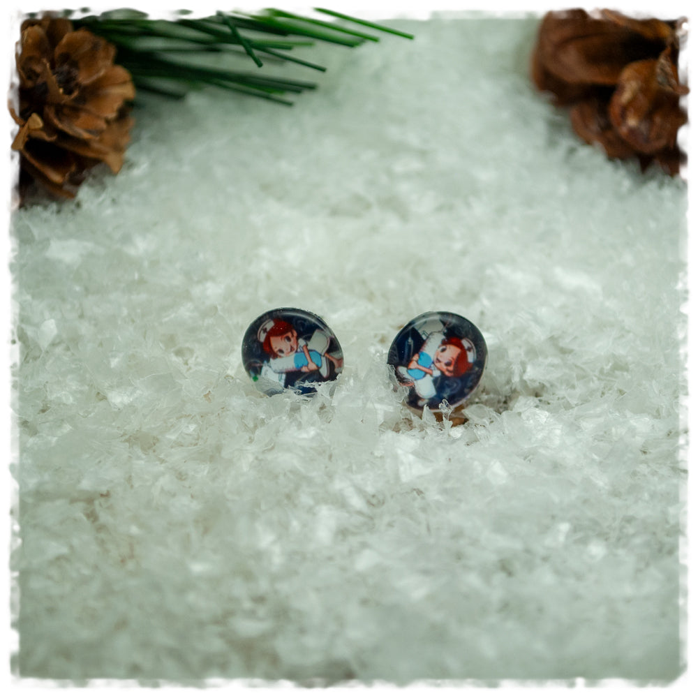 Ohrringe in 10 mm dunkelblau mit Krankenschwester