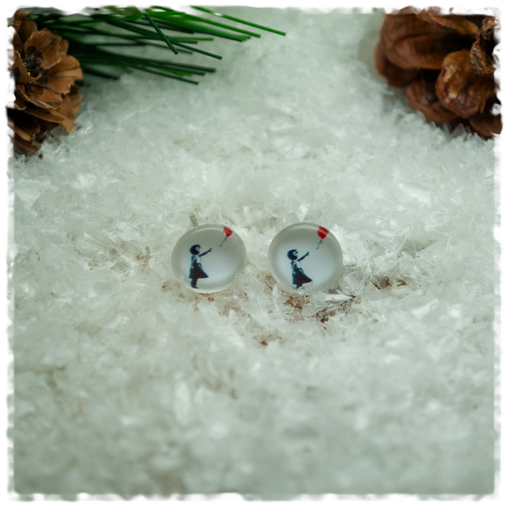 Ohrringe in 10 mm Mädchen mit Herzluftballon