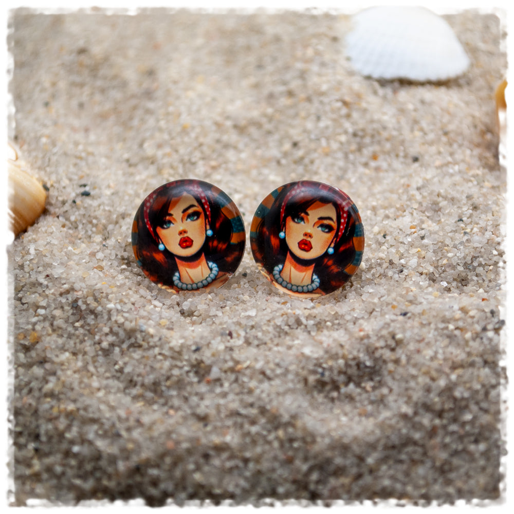 Ohrringe in 15 mm Pinup mit braunen Haaren - Jackelina