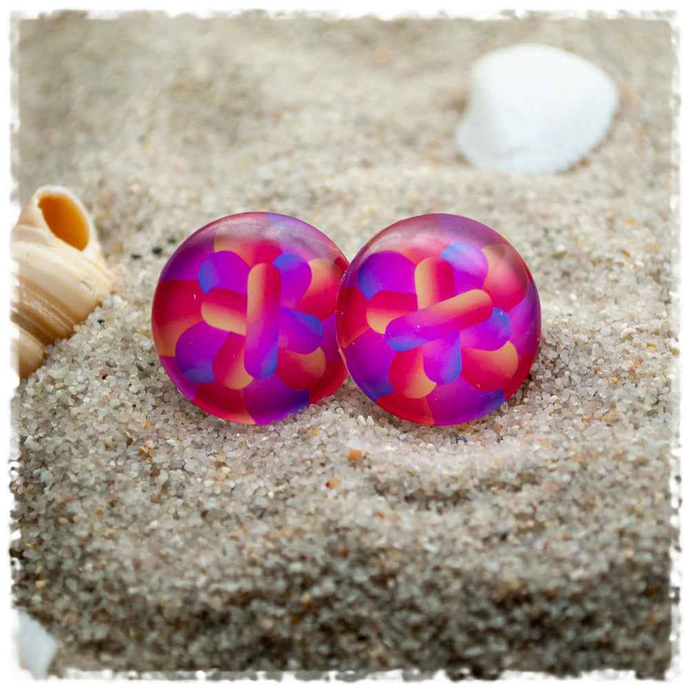 Ohrringe in 20 mm pink gemustert