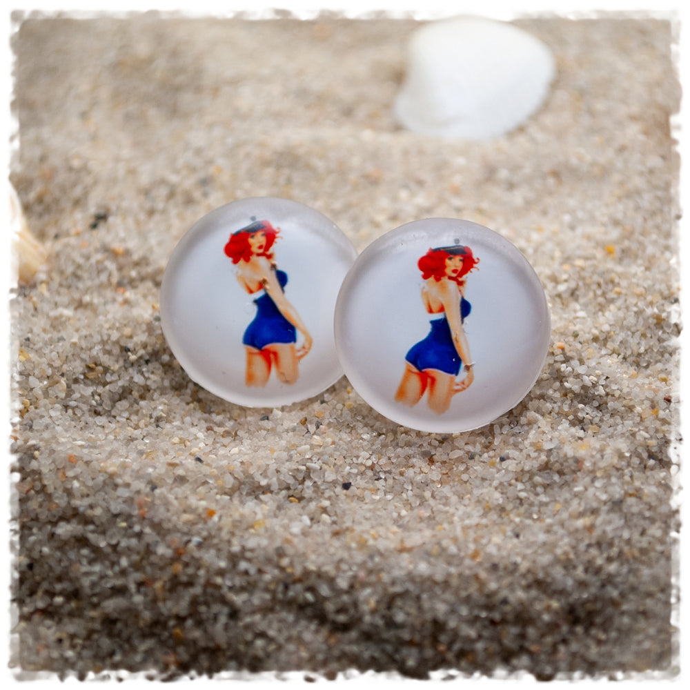 Ohrringe lightrosa mit rothaarigem Pinup - Jackelina