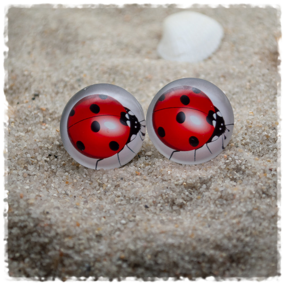 Ohrringe weiß mit Marienkäfer - Jackelina