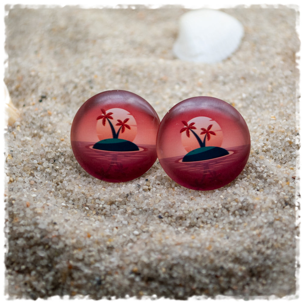 Ohrringe in 20 mm rot mit kleiner Insel