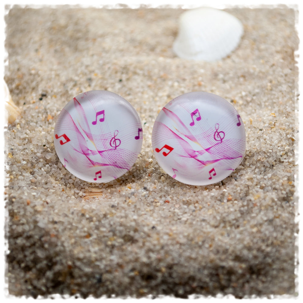 Ohrringe in 20 mm weiß pink mit Noten