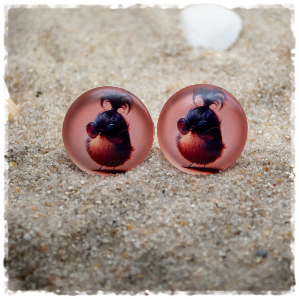 Ohrringe in 20 mm rosa mit kleinem Vogel