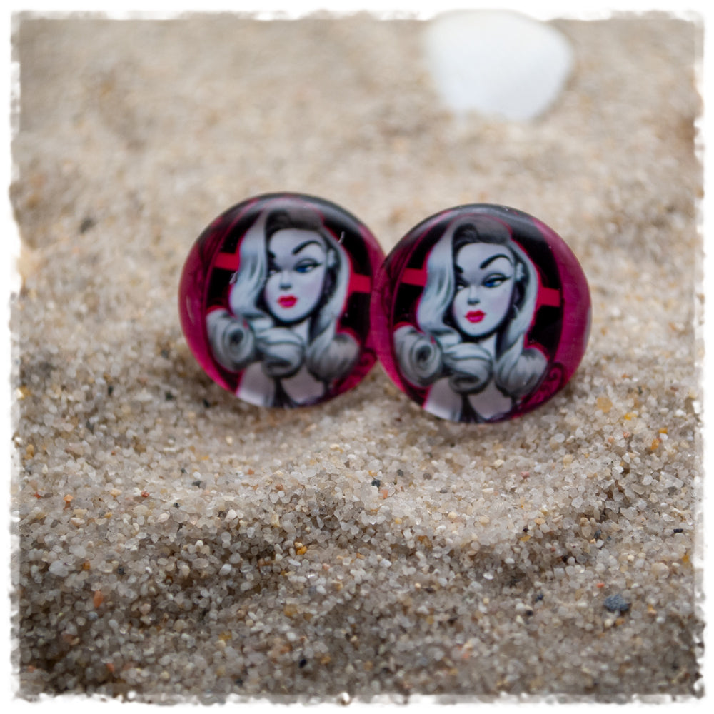 Ohrringe in 20 mm pink mit schwarz weißem Pinup