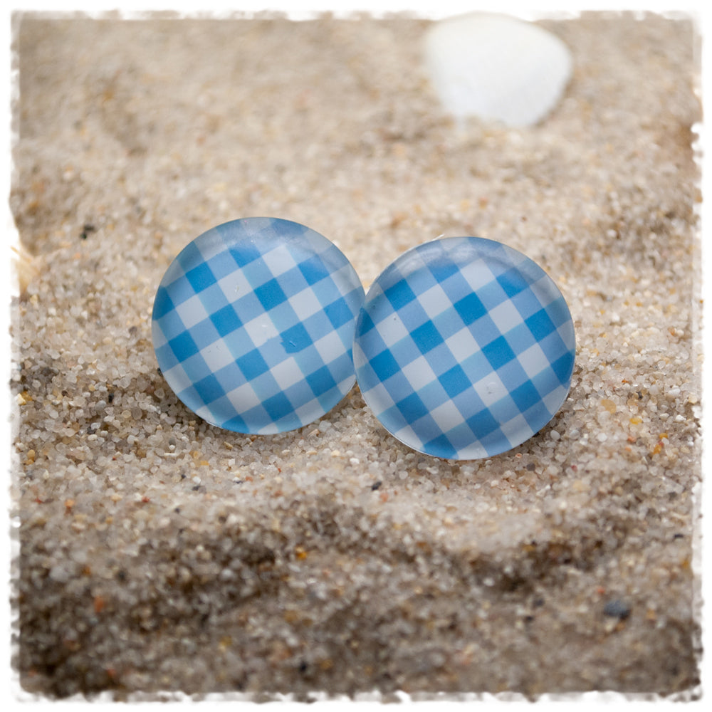 Ohrringe in 20 mm hellblau weiß kariert