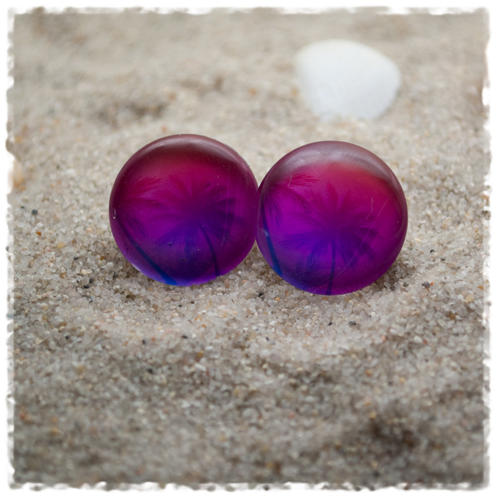 Ohrringe in 20 mm lila pink mit Palmen