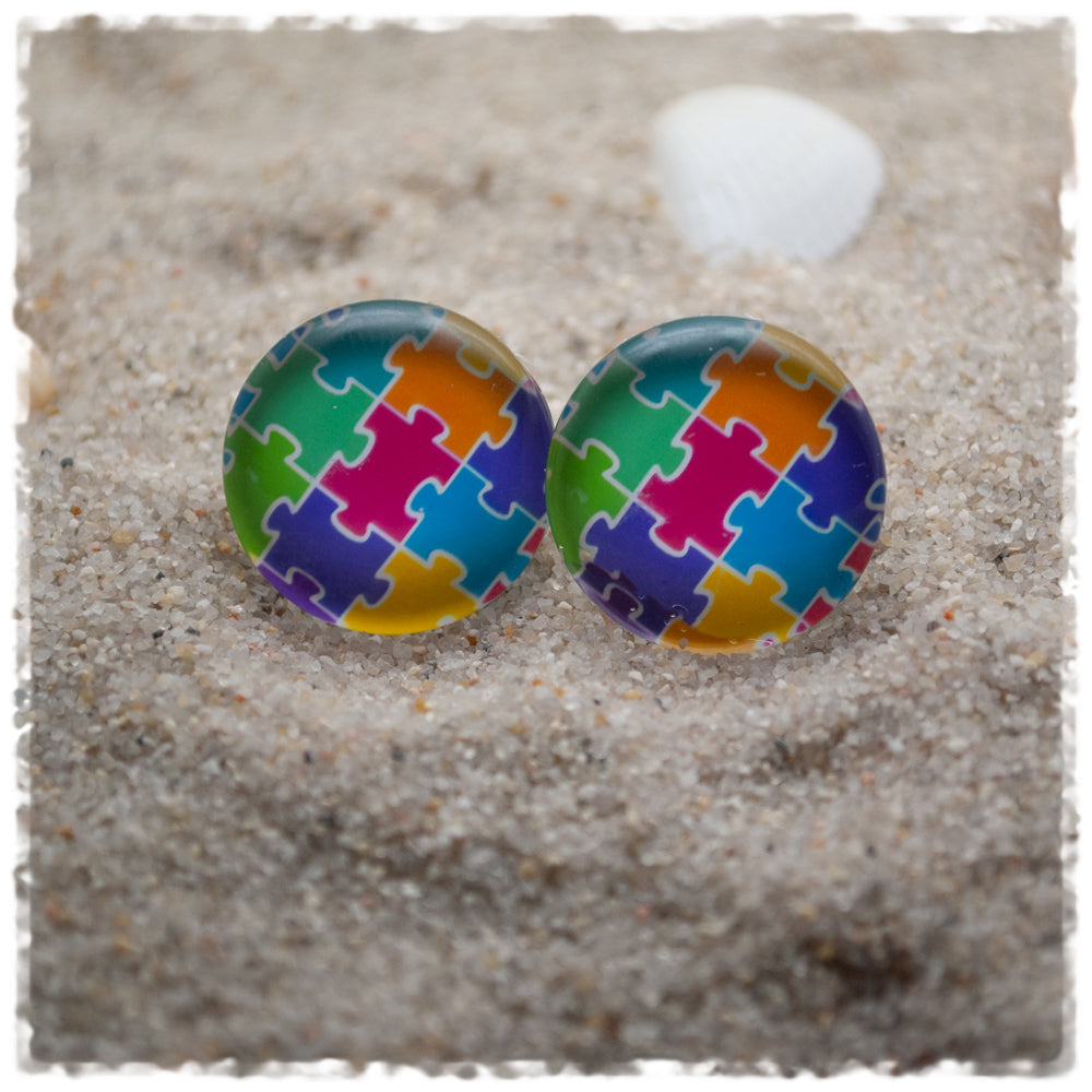 Ohrringe in 20 mm mit bunten Puzzleteilen
