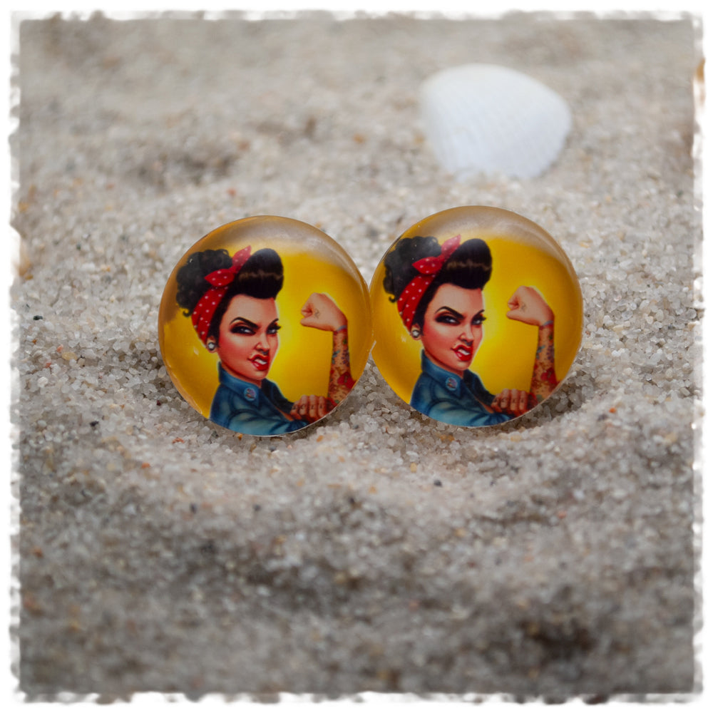 Ohrringe gelb mit Pinup Girl - Jackelina