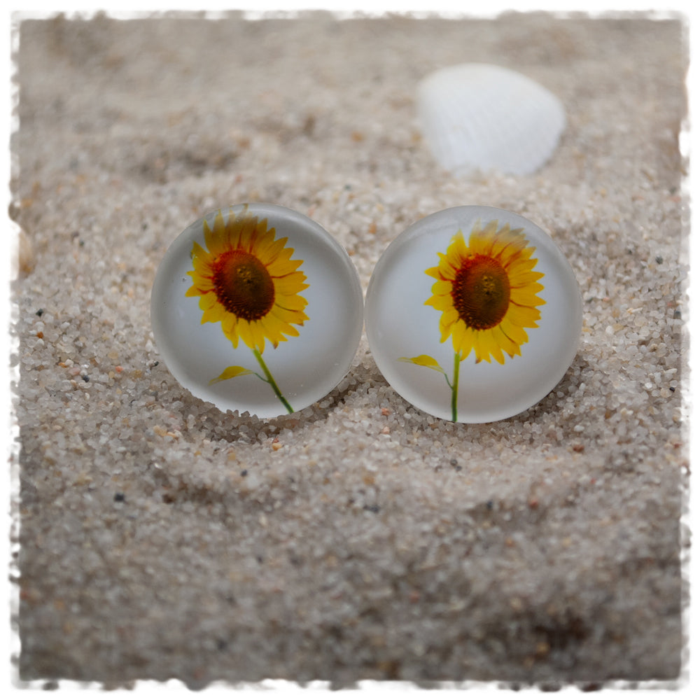 Ohrringe weiß mit Sonnenblume - Jackelina