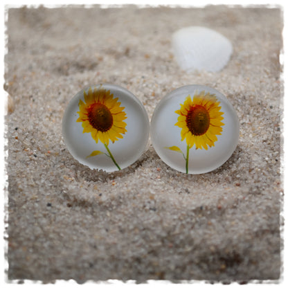 Ohrringe weiß mit Sonnenblume - Jackelina