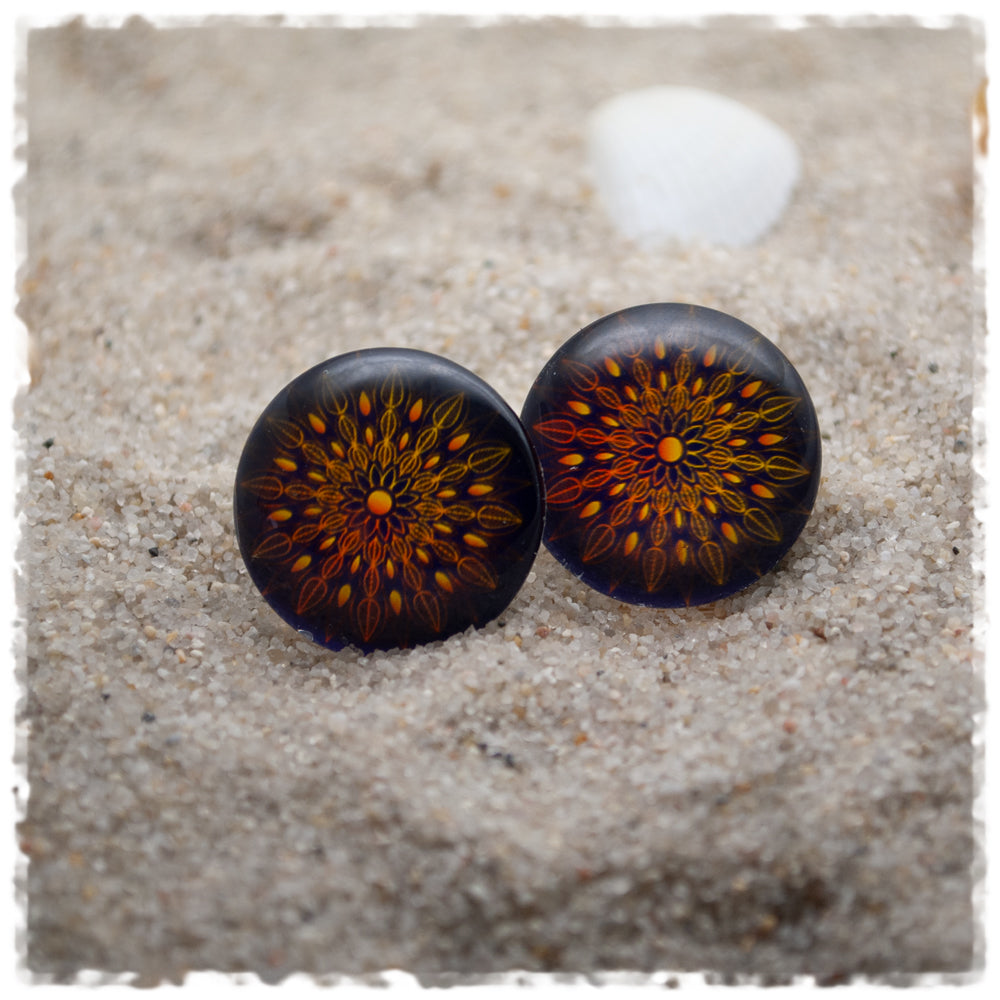 Ohrringe dunkelblau mit goldenem Mandala - Jackelina