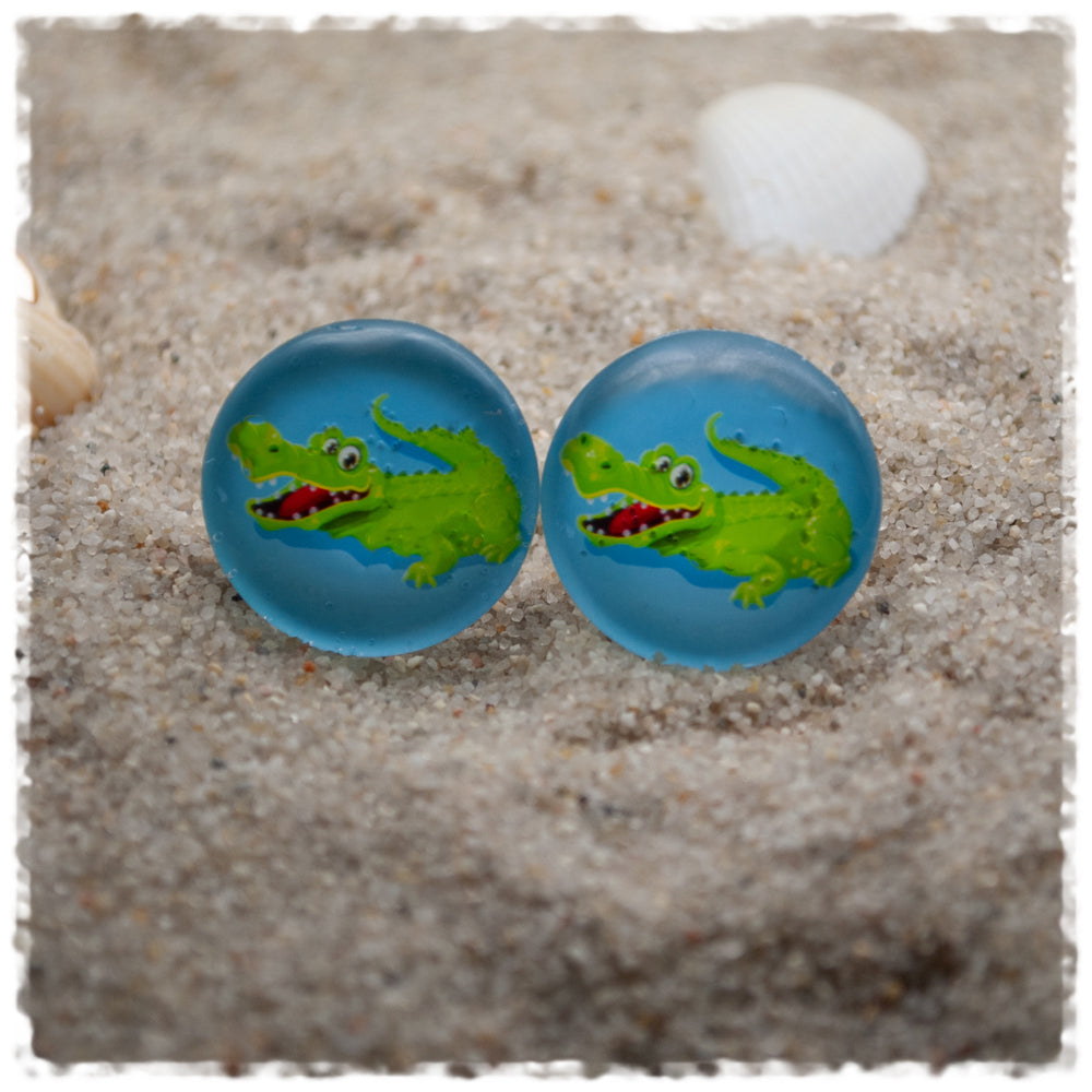 Ohrringe in 20 mm hellblau mit Krokodil