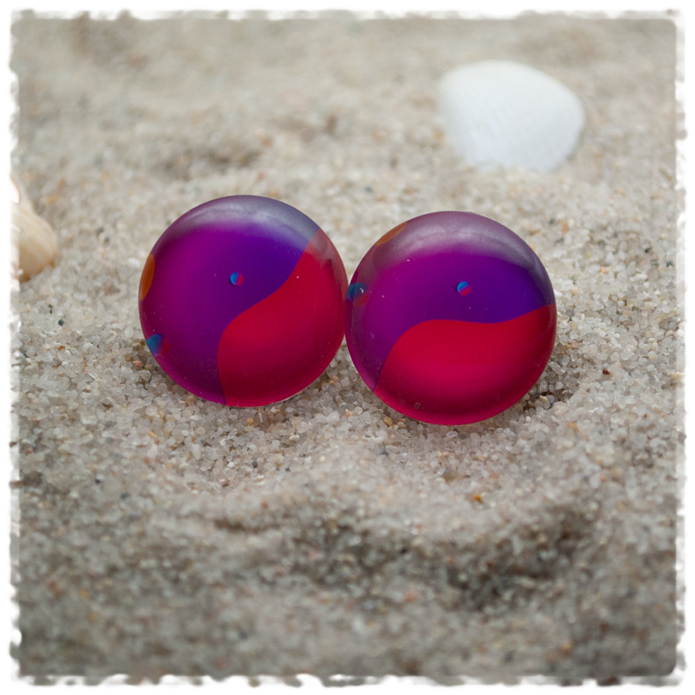 Ohrringe in 20 mm lila pink gemustert