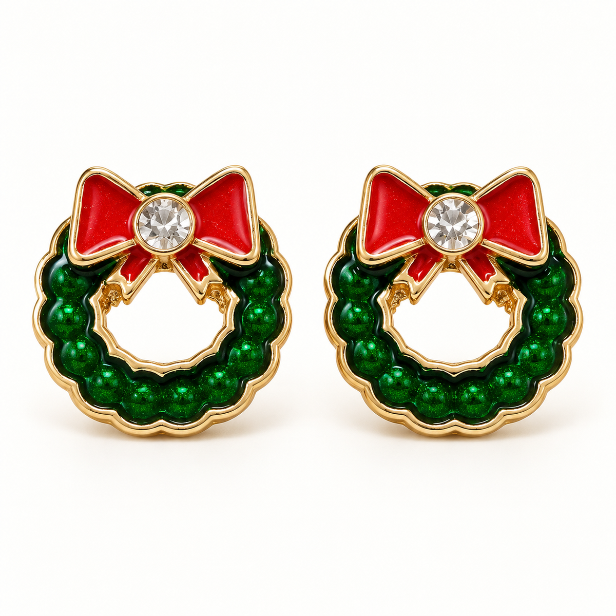 Ohrringe in 12 mm Weihnachtskranz mit roter Schleife und Schmuckstein