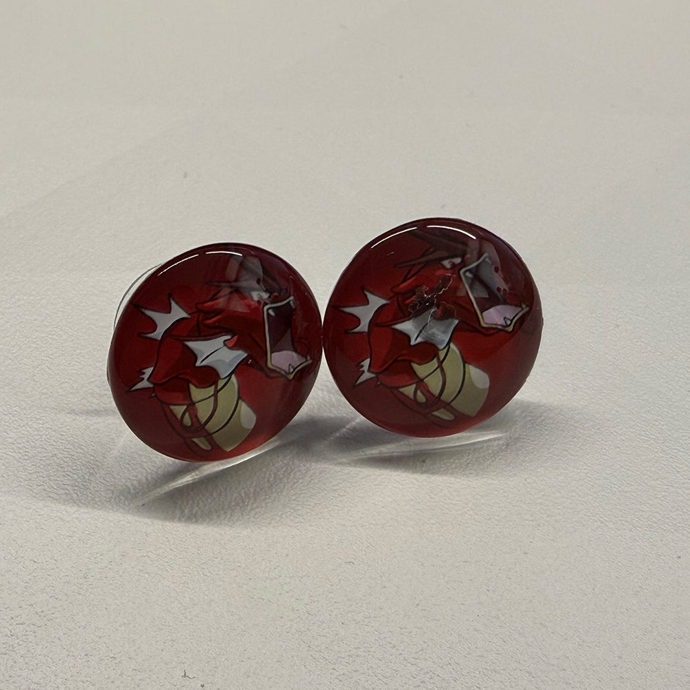 Ohrringe in 18 mm rot mit rotem Monster - Jackelina
