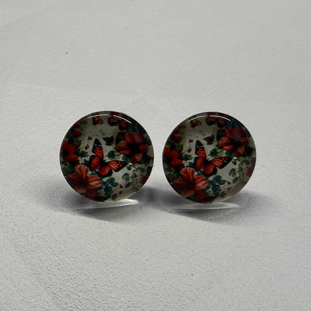 Ohrringe in 16 mm beige mit roten Schmetterlingen - Jackelina