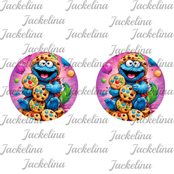 Ohrringe pink mit blauem Monster und Keksen